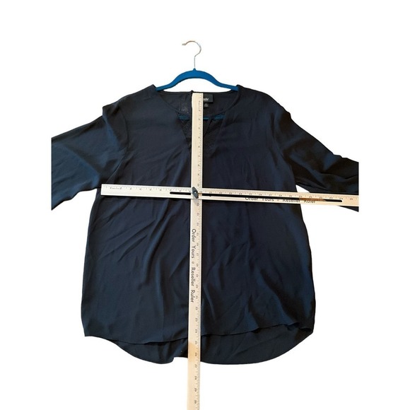 Mossimo Blouse Top Women SZ L Black Long Sleeve Keyhole Neck Pullover Polyester - Picture 5 of 5